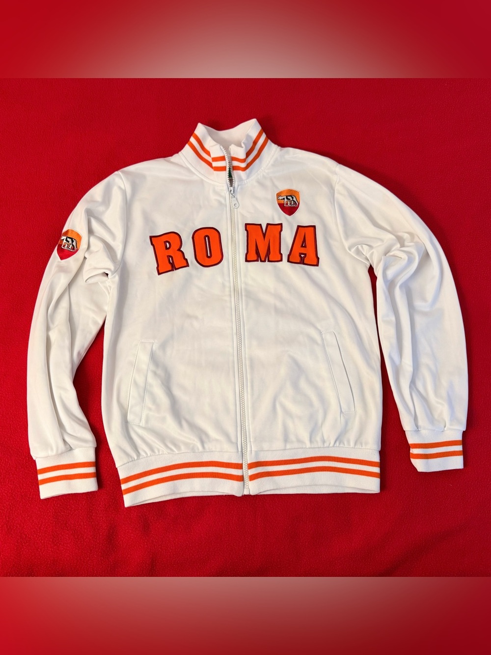 AS Roma Football Soccer Vintage Retro Track Jacket White Orange Men's Size M EUC